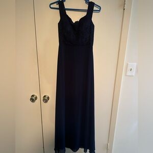 Lulu’s Dress to Impress Navy Blue Lace Off the Shoulder Maxi Dress